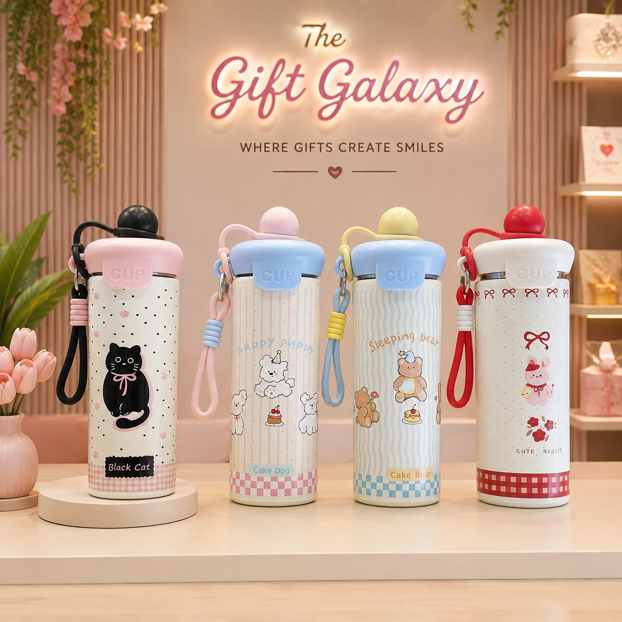 Kawaii Cartoon Tumbler with Strap